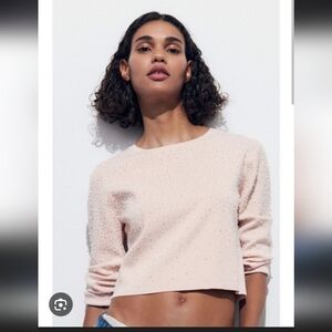 Zara Pink Knit Wear long sleeves With Beads Women's Top